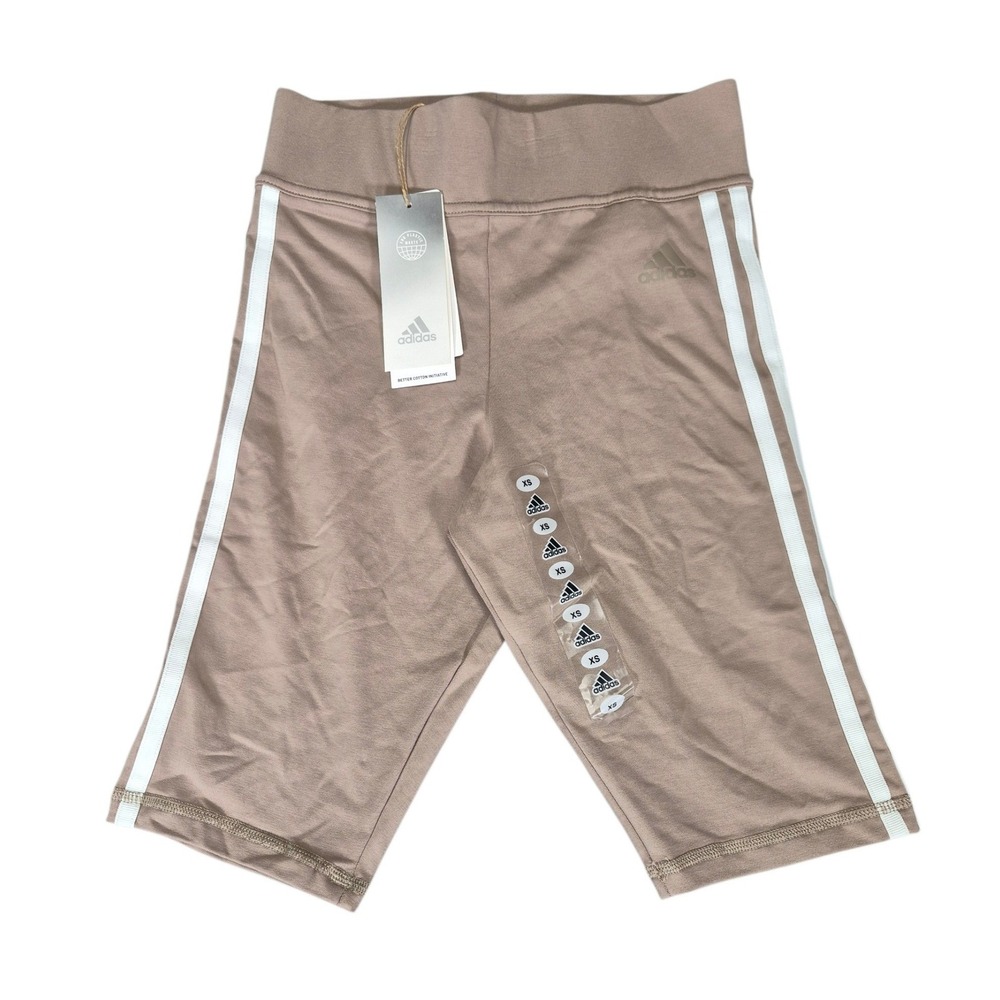 Adidas Women XS Chalky Brown 3-Stripes Bike Shorts HK9929 NWT